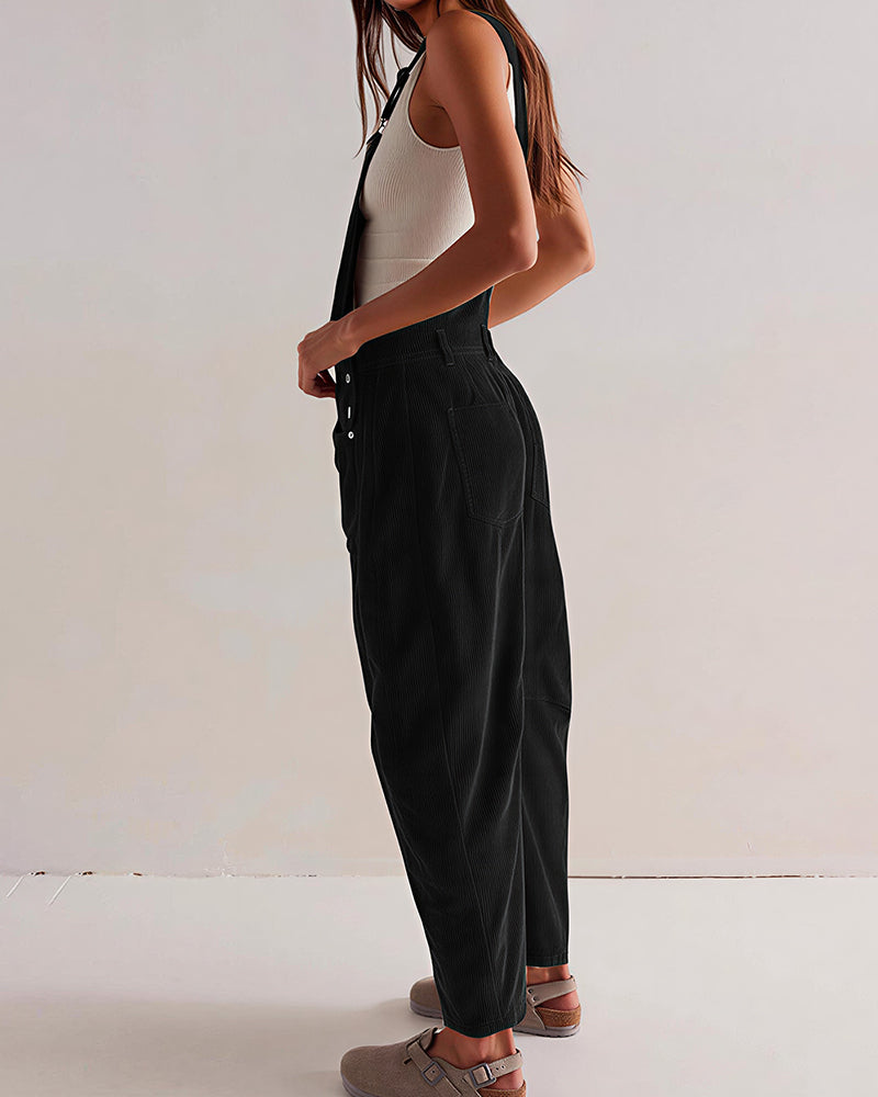 Curvvvy™ Vintage-Latzhose aus Baumwolle und Leinen mit Taschen
