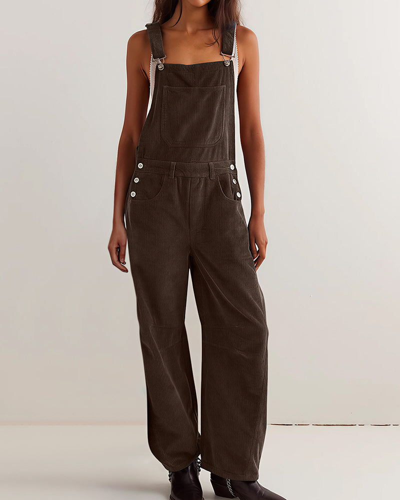 Curvvvy™ Vintage-Latzhose aus Baumwolle und Leinen mit Taschen