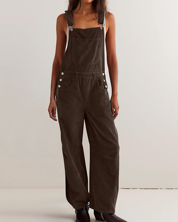 Curvvvy™ Vintage-Latzhose aus Baumwolle und Leinen mit Taschen