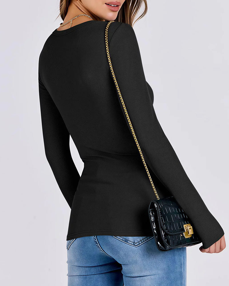 Curvvvy™ Sudadera Casual de Cuello en V, Manga Larga y Bolsillo