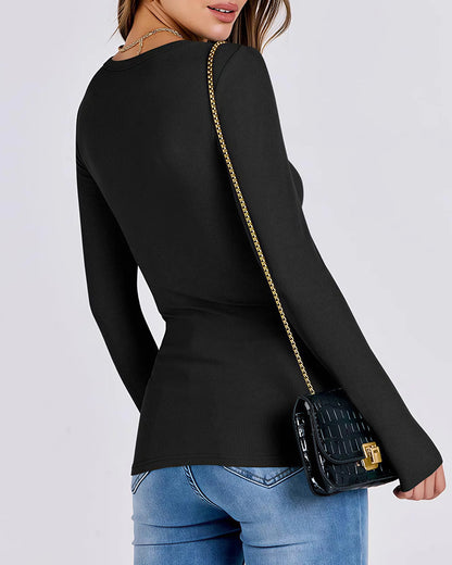 Curvvvy™ Sudadera Casual de Cuello en V, Manga Larga y Bolsillo