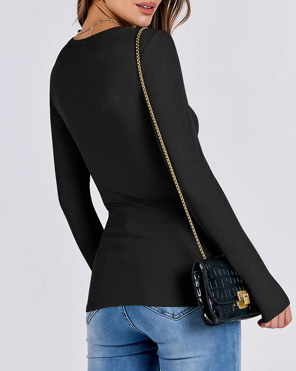 Curvvvy™ Sudadera Casual de Cuello en V, Manga Larga y Bolsillo