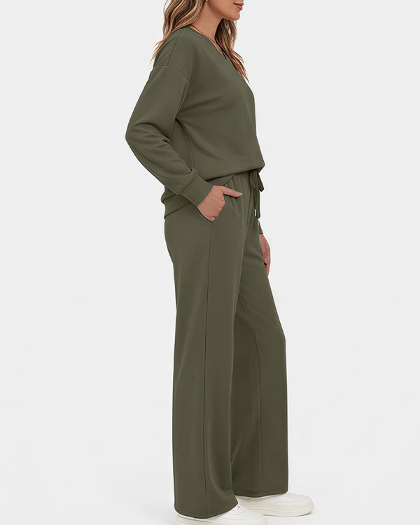 Curvvvy™ Completo Casual con Top con Spalle Scoperte e Pantaloni Ampi
