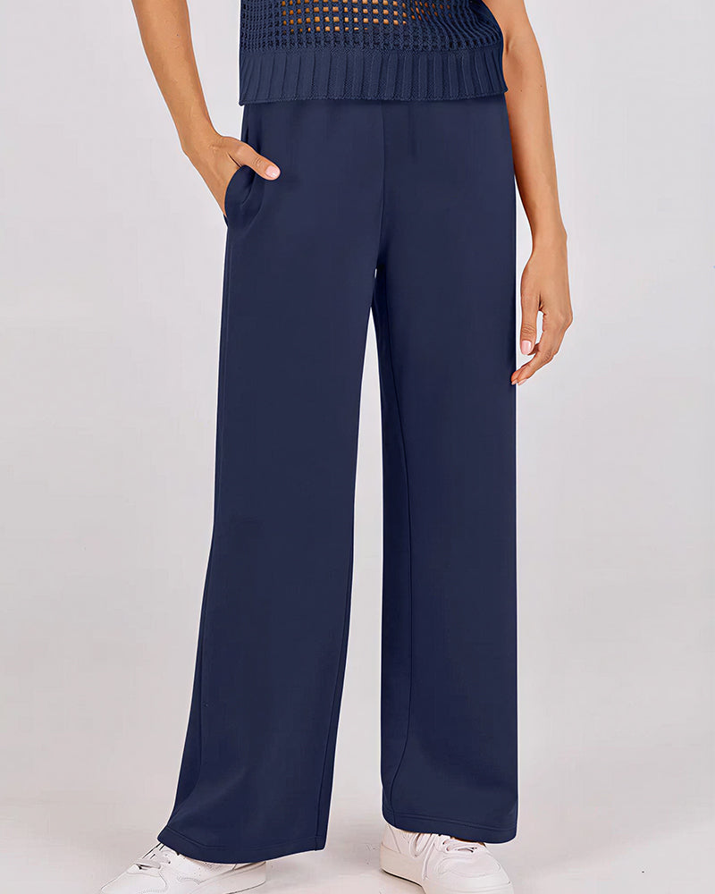 Curvvvy™ Open-Knit Lounge Set | Wide Leg Pants & Short Sleeve Top