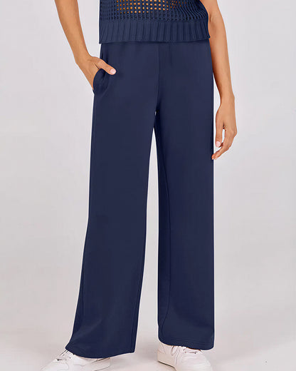 Curvvvy™ Open-Knit Lounge Set | Wide Leg Pants & Short Sleeve Top