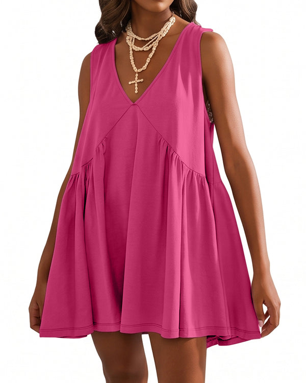 Curvvvy™ V-Neck Flowy Mini Sundress With Pockets