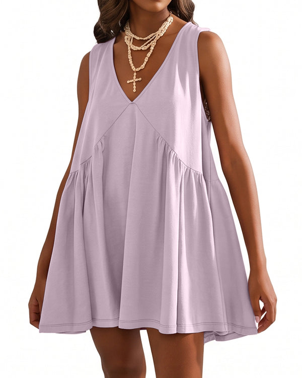 Curvvvy™ V-Neck Flowy Mini Sundress With Pockets