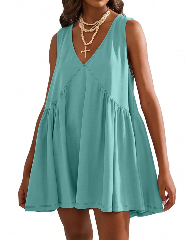 Curvvvy™ V-Neck Flowy Mini Sundress With Pockets