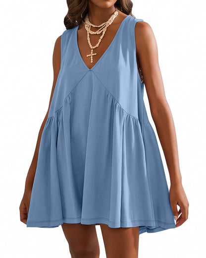 Curvvvy™ V-Neck Flowy Mini Sundress With Pockets
