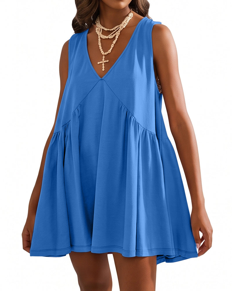Curvvvy™ V-Neck Flowy Mini Sundress With Pockets