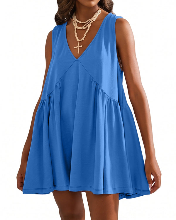 Curvvvy™ V-Neck Flowy Mini Sundress With Pockets
