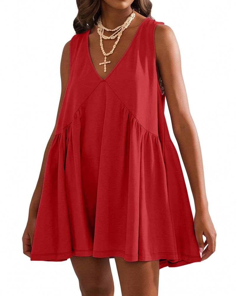 Curvvvy™ V-Neck Flowy Mini Sundress With Pockets
