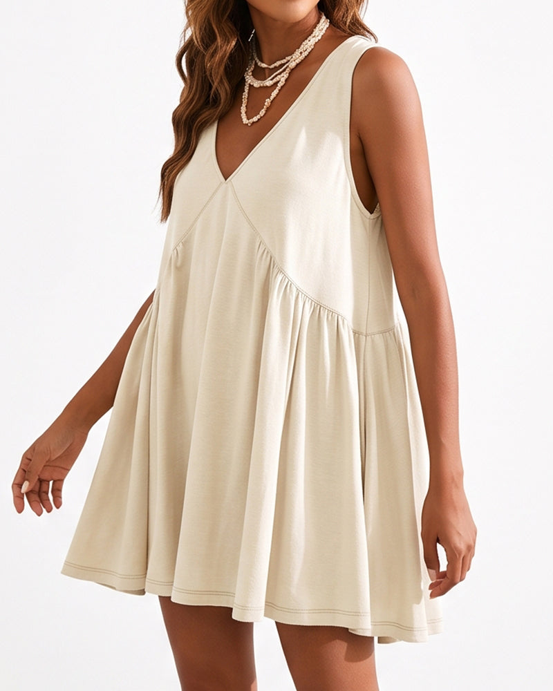 Curvvvy™ V-Neck Flowy Mini Sundress With Pockets