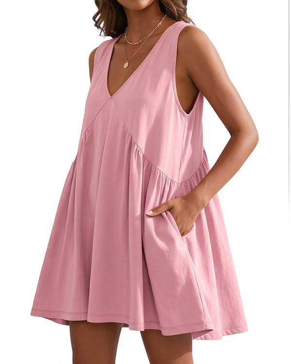 Curvvvy™ V-Neck Flowy Mini Sundress With Pockets
