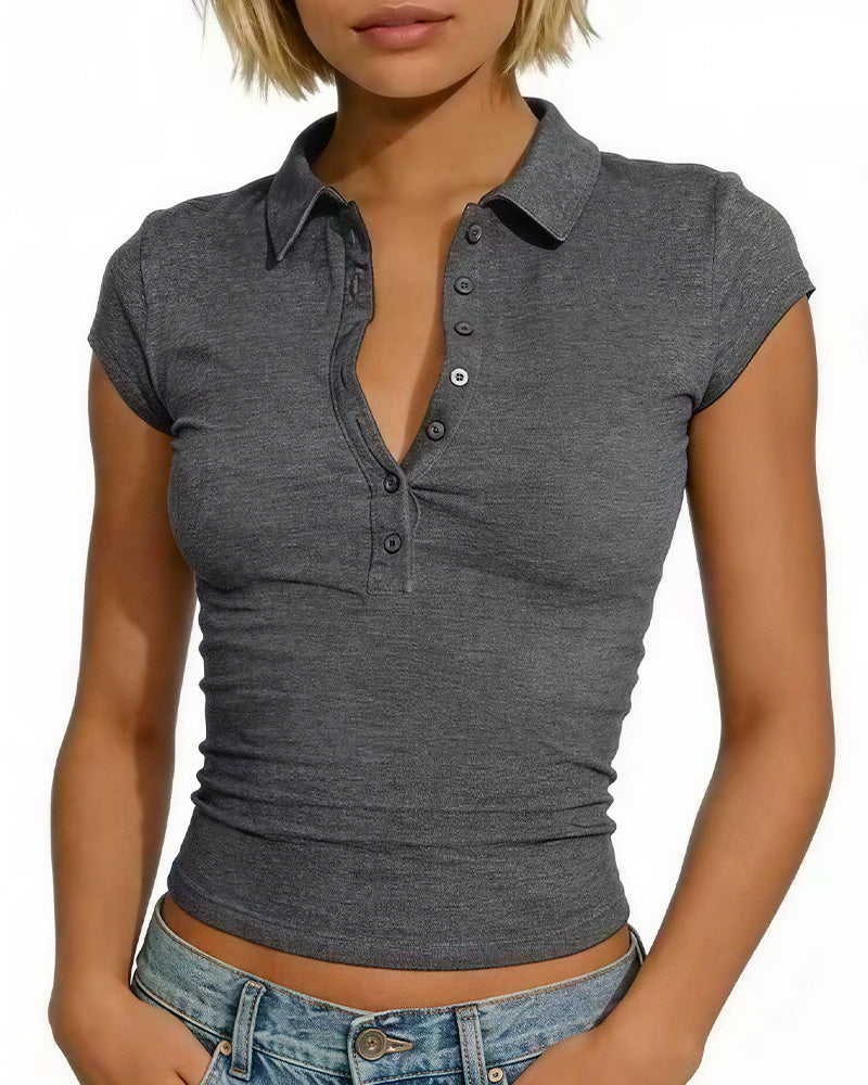 Curvvvy™ Lässiges T-Shirt mit V-Ausschnitt und strukturiertem Panel-Design