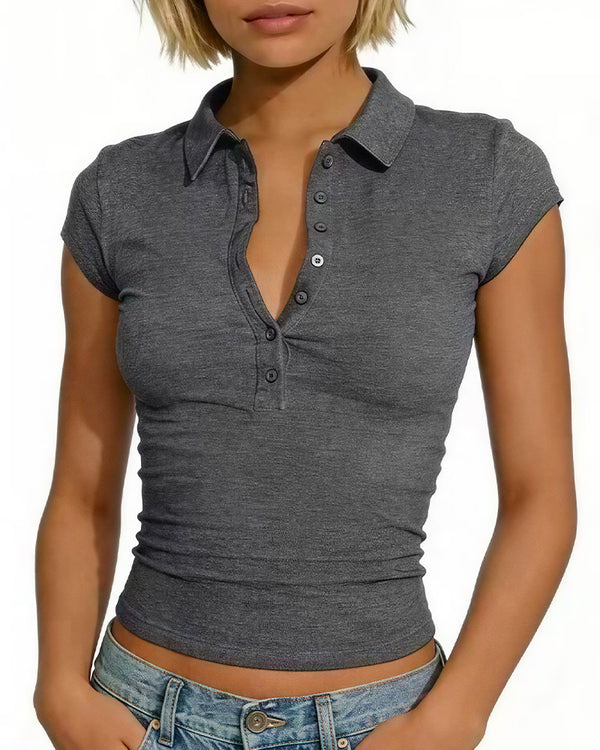 Curvvvy™ Lässiges T-Shirt mit V-Ausschnitt und strukturiertem Panel-Design