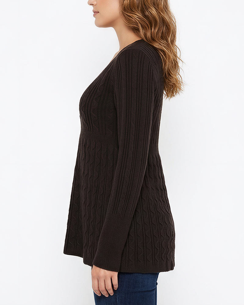 Curvvvy™ Vintage Cable Knit Deep-V Babydoll Sweater