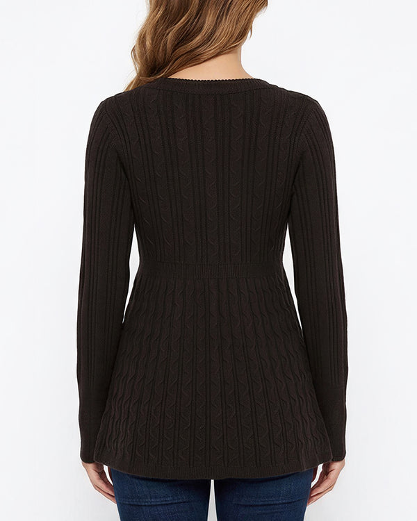 Curvvvy™ Vintage Cable Knit Deep-V Babydoll Sweater