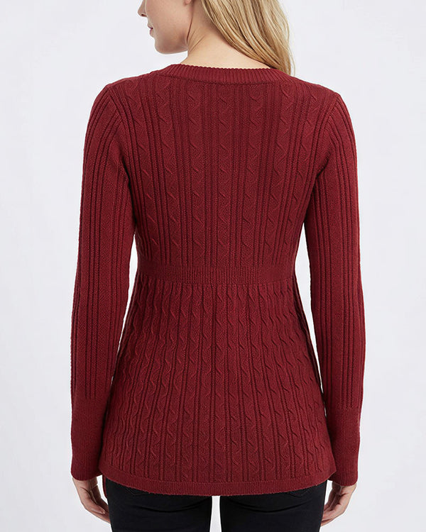Curvvvy™ Vintage Cable Knit Deep-V Babydoll Sweater