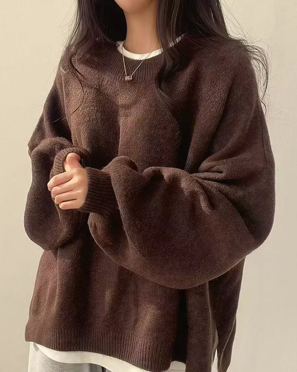 Curvvvy™ Oversized Crew Neck Knit Sweater