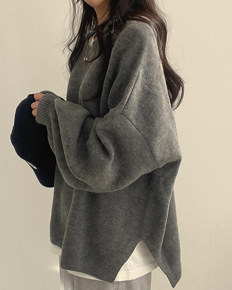 Curvvvy™ Oversized Crew Neck Knit Sweater