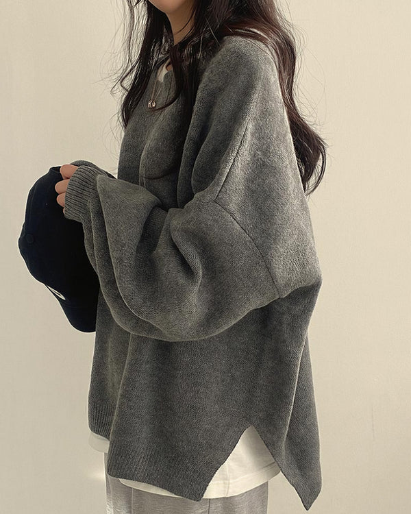 Curvvvy™ Oversized Crew Neck Knit Sweater