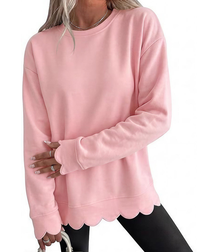 Curvvvy™ Scalloped Edge Crewneck Pullover Sweatshirt