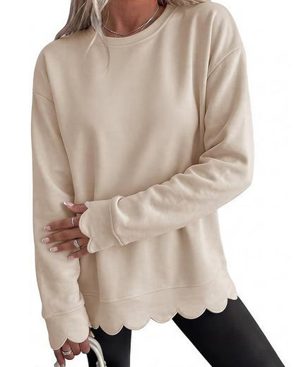 Curvvvy™ Scalloped Edge Crewneck Pullover Sweatshirt