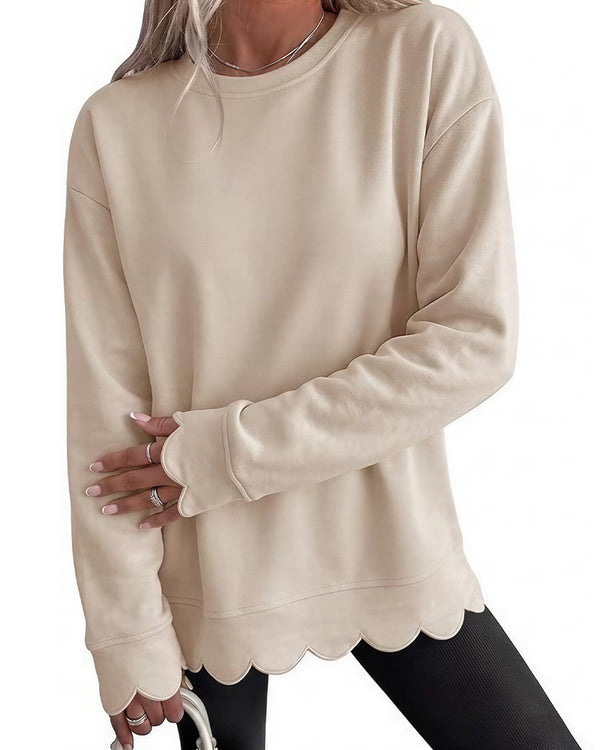 Curvvvy™ Scalloped Edge Crewneck Pullover Sweatshirt