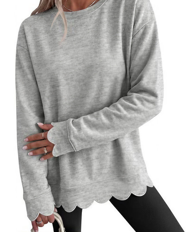 Curvvvy™ Scalloped Edge Crewneck Pullover Sweatshirt