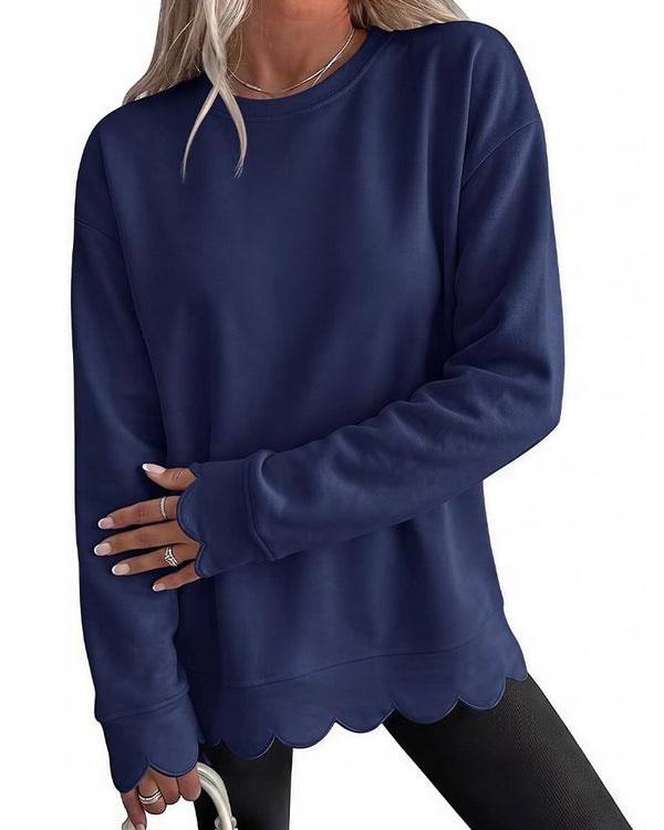 Curvvvy™ Scalloped Edge Crewneck Pullover Sweatshirt