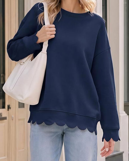 Curvvvy™ Scalloped Edge Crewneck Pullover Sweatshirt