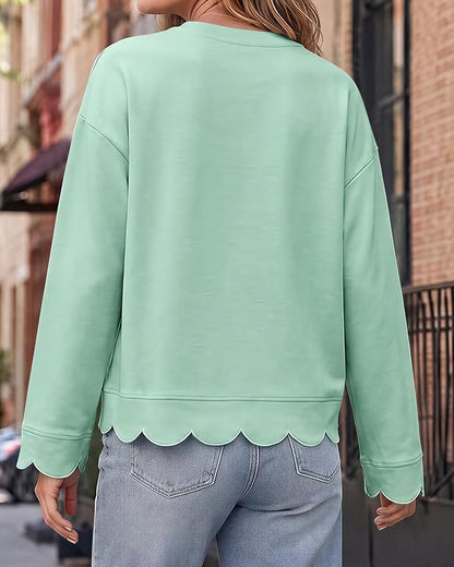 Curvvvy™ Scalloped Edge Crewneck Pullover Sweatshirt