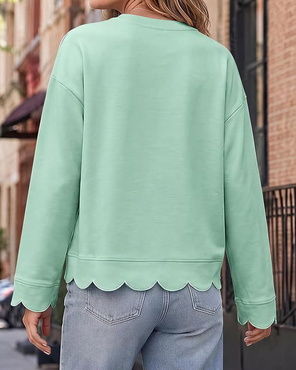 Curvvvy™ Scalloped Edge Crewneck Pullover Sweatshirt