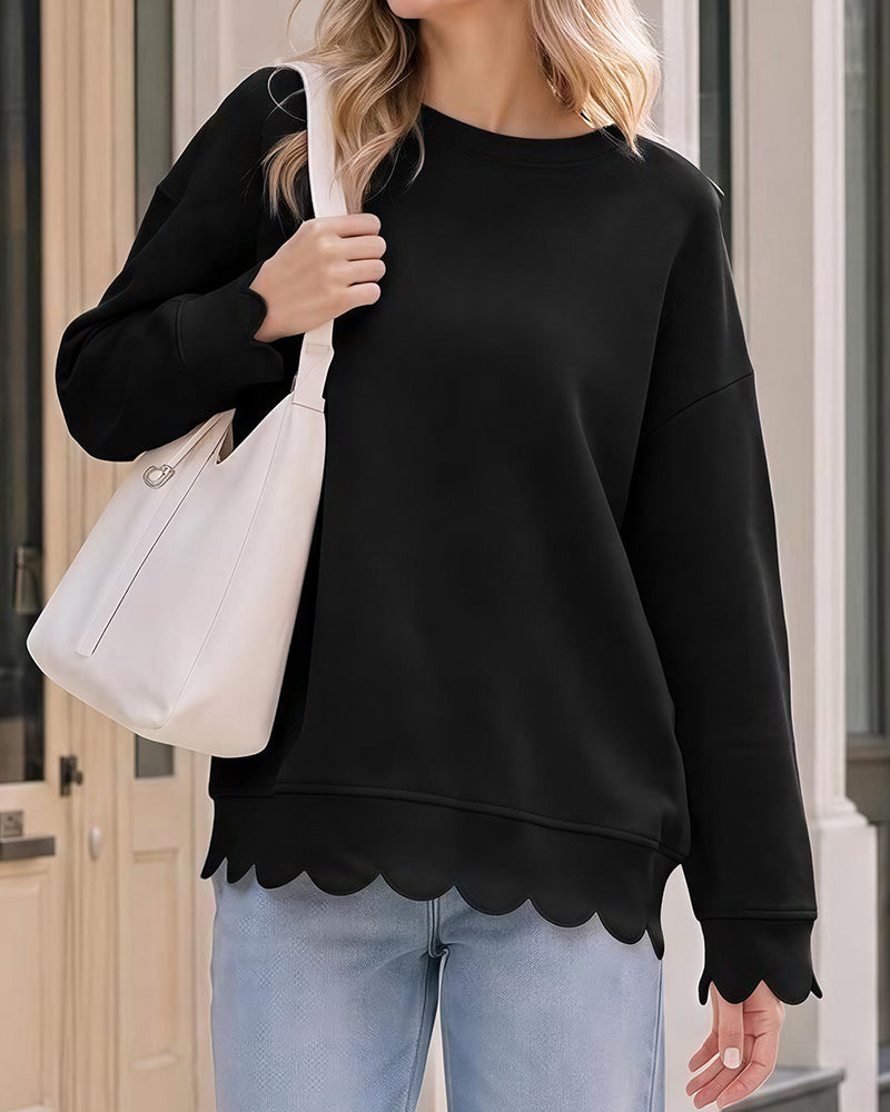 Curvvvy™ Scalloped Edge Crewneck Pullover Sweatshirt