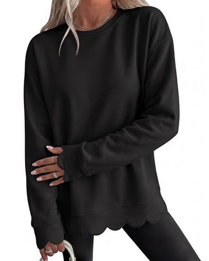 Curvvvy™ Scalloped Edge Crewneck Pullover Sweatshirt