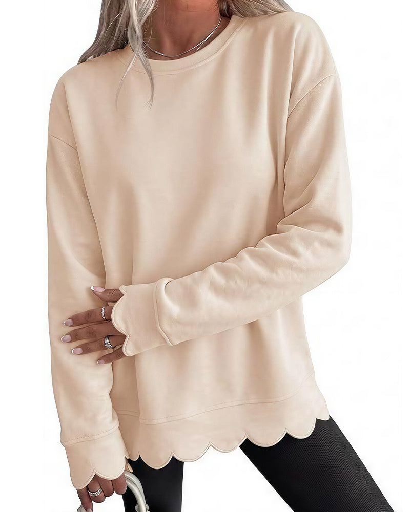 Curvvvy™ Scalloped Edge Crewneck Pullover Sweatshirt
