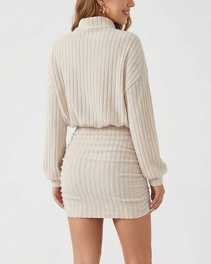 Curvvvy™ Mock Neck Ribbed Knit Ruched Bodycon Mini Dress