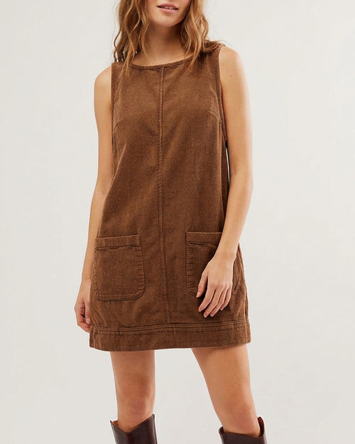 Curvvvy™ Corduroy Sleeveless Pinafore Dress With Pockets