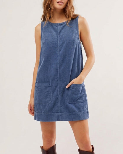 Curvvvy™ Corduroy Sleeveless Pinafore Dress With Pockets
