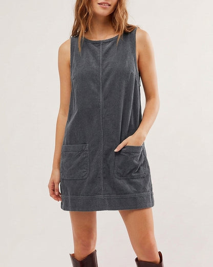 Curvvvy™ Corduroy Sleeveless Pinafore Dress With Pockets