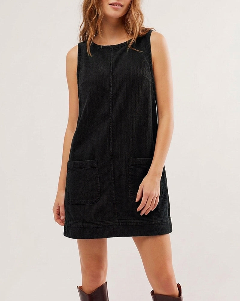 Curvvvy™ Corduroy Sleeveless Pinafore Dress With Pockets