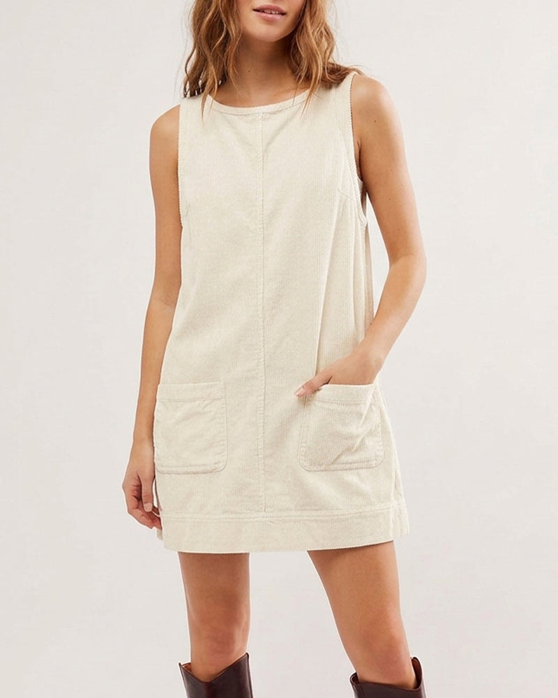 Curvvvy™ Corduroy Sleeveless Pinafore Dress With Pockets