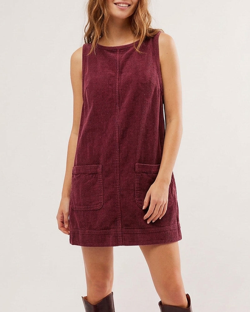 Curvvvy™ Corduroy Sleeveless Pinafore Dress With Pockets