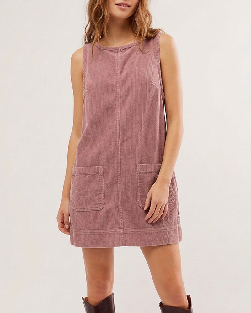 Curvvvy™ Corduroy Sleeveless Pinafore Dress With Pockets