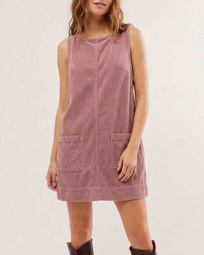 Curvvvy™ Corduroy Sleeveless Pinafore Dress With Pockets