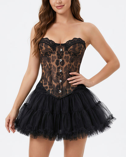 Curvvvy™ Vintage Leopard Print Mesh Boned Corset Top