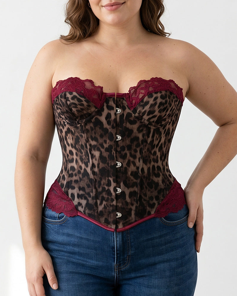 Curvvvy™ Vintage Leopard Print Mesh Boned Corset Top
