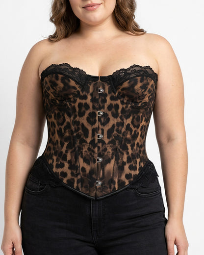 Curvvvy™ Vintage Leopard Print Mesh Boned Corset Top