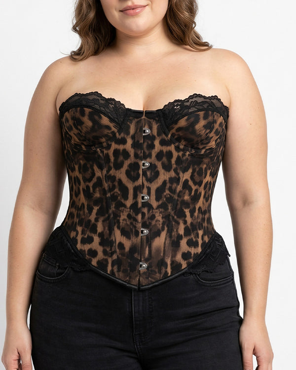 Curvvvy™ Vintage Leopard Print Mesh Boned Corset Top